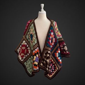 Hand Crochet Granny Square Shawl Handcrafted Boho